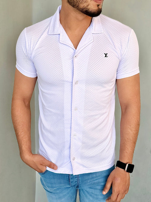 IMPORTED TEXTURE SAFARI SHIRT-WHITE