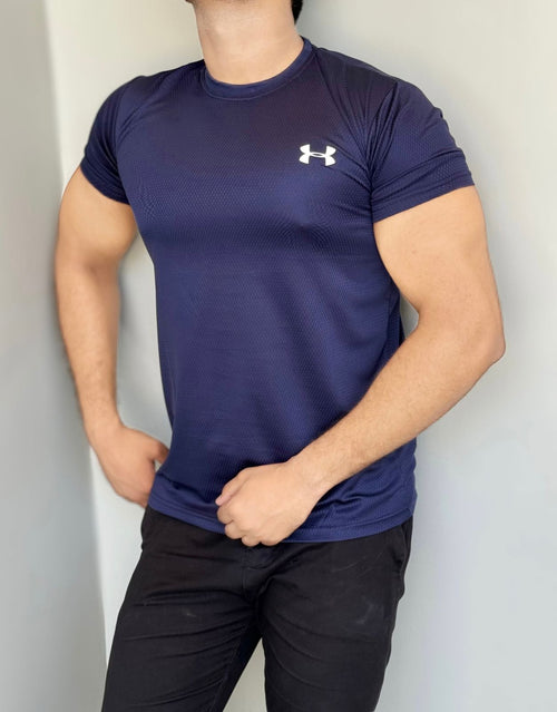 LYCRA COMFORT STYLISH HALF SLEEVES FORMAL T-SHIRT - NAVY BLUE