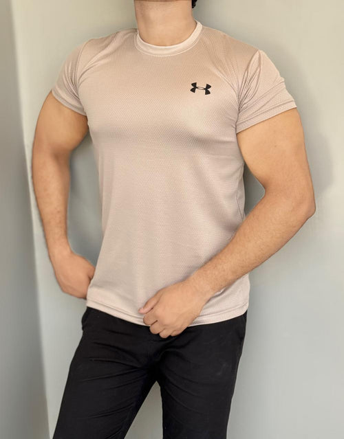 LYCRA COMFORT STYLISH HALF SLEEVES FORMAL T-SHIRT - TAN