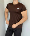 SMOOTH FLEX T-SHIRT WITH UNIQUE HALF SLEEVES DESIGN - BROWN