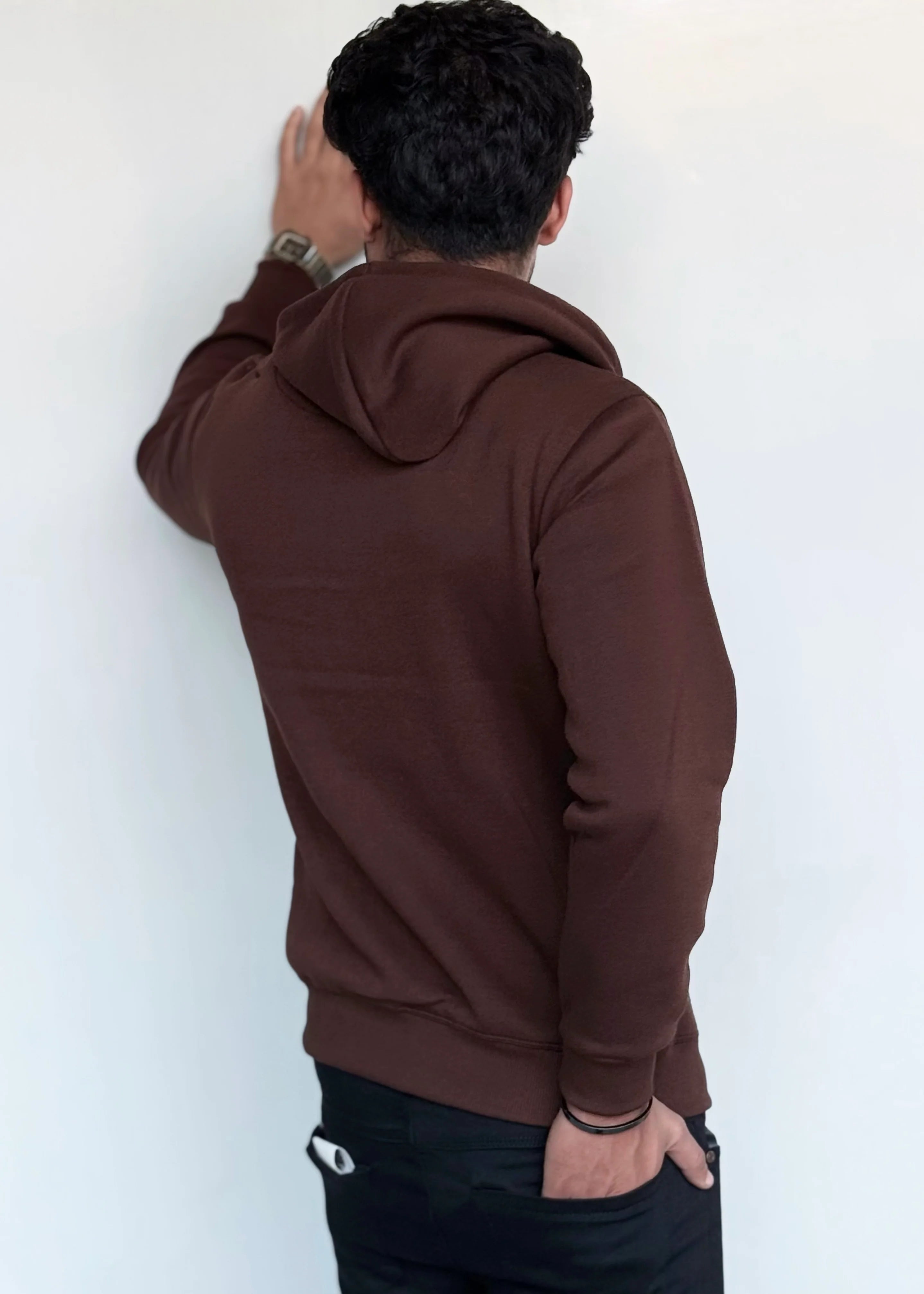 0.02 COMFORTABLE CLASSIC FLEECE HOODIE-BROWN