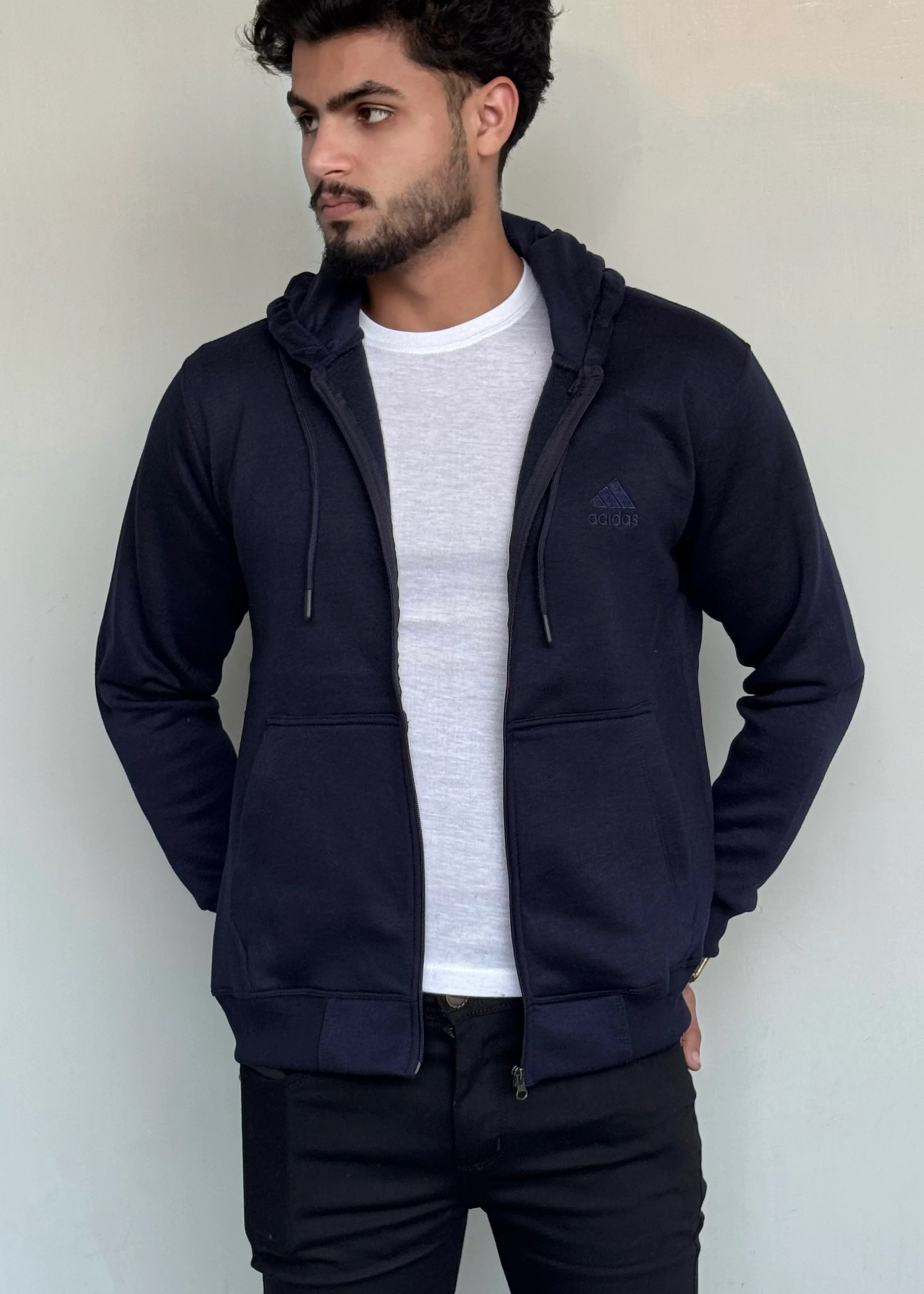 0.02 COMFORTABLE CLASSIC FLEECE HOODIE-BLUE