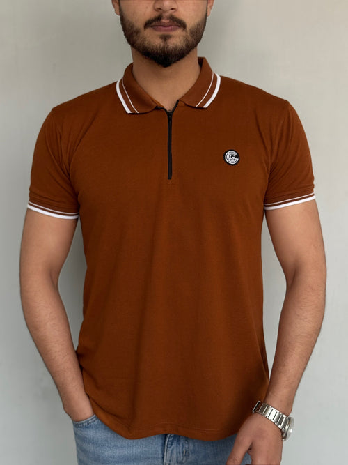 LUXURY COTTON HALF SLEEVES POLO-NEON BROWN