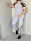 005 BROWN LOGO & BROWN PANEL COTTON TWINSET TRACKSUIT - GREY