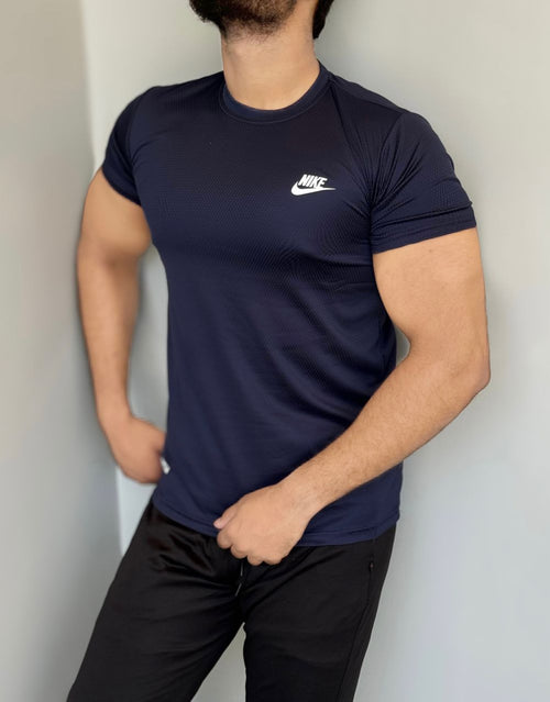 SMOOTH FLEX T-SHIRT WITH UNIQUE HALF SLEEVES DESIGN - NAVY BLUE
