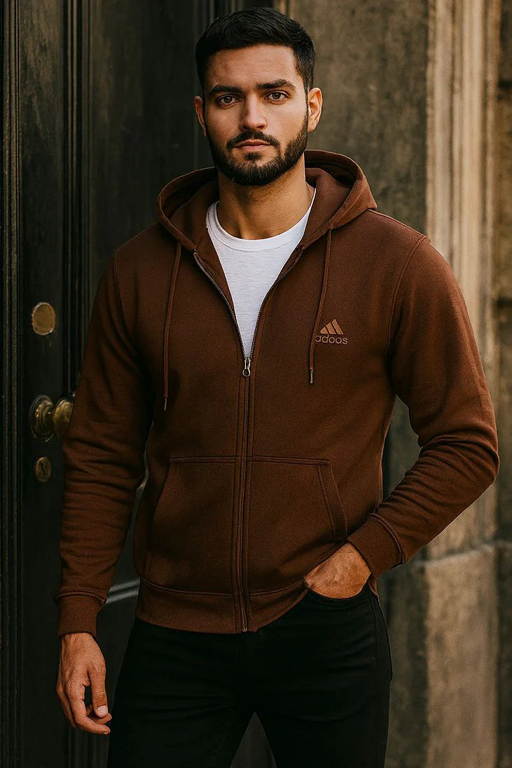 0.02 COMFORTABLE CLASSIC FLEECE HOODIE-BROWN