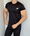 SMOOTH FLEX T-SHIRT WITH UNIQUE HALF SLEEVES DESIGN - BLACK